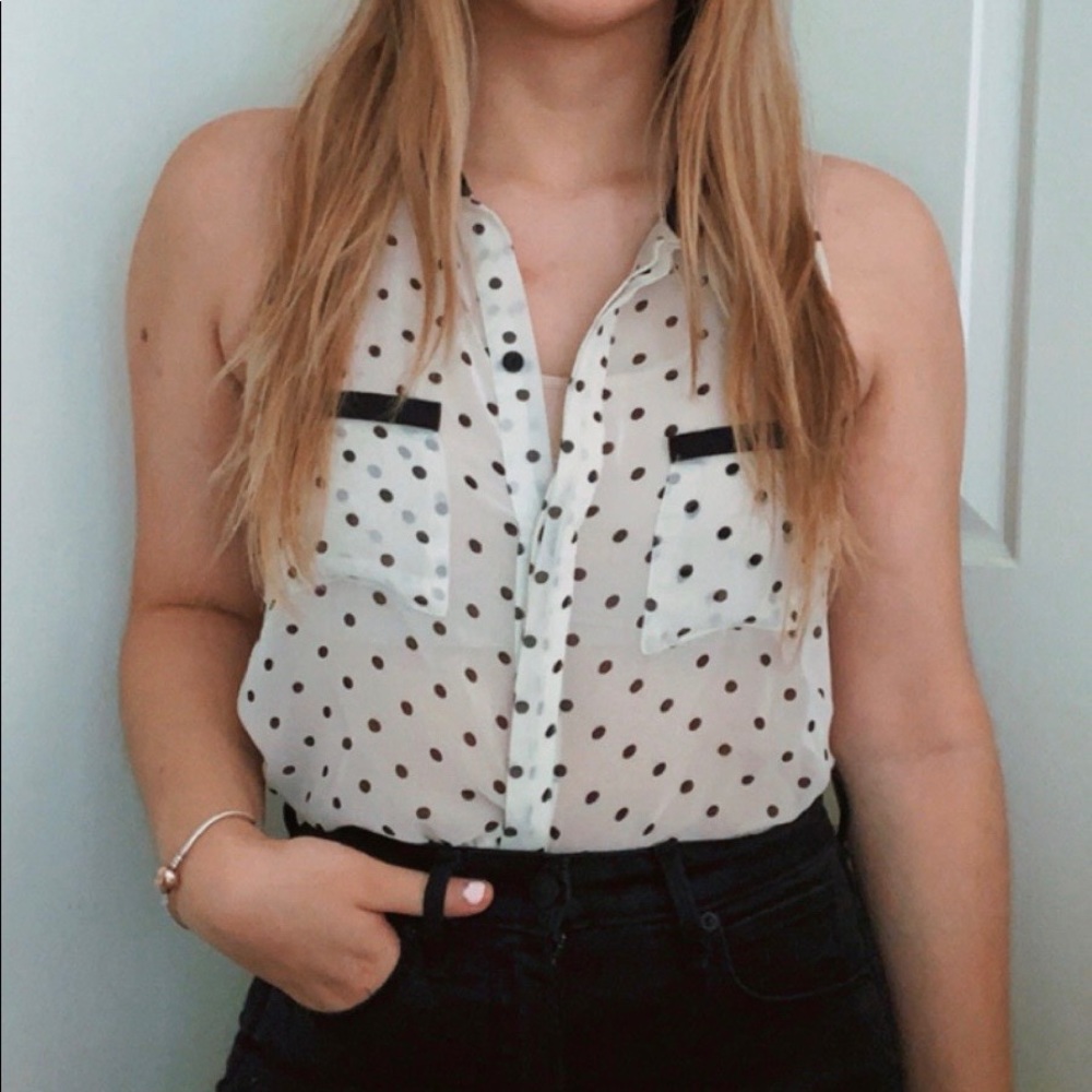 Polka Dot Sleeveless Blouse